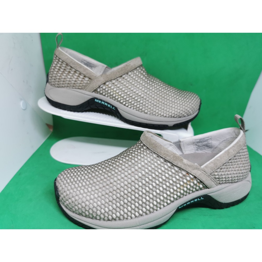MERRELL GRAY/BEIGE MESH MOC SLIDE SLIP ON CLOGS SHOES WOWENS SIZE 6.5
